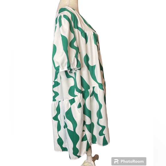 Shein Curve Green & White One Shoulder Mini Dress - Picture 2 of 6